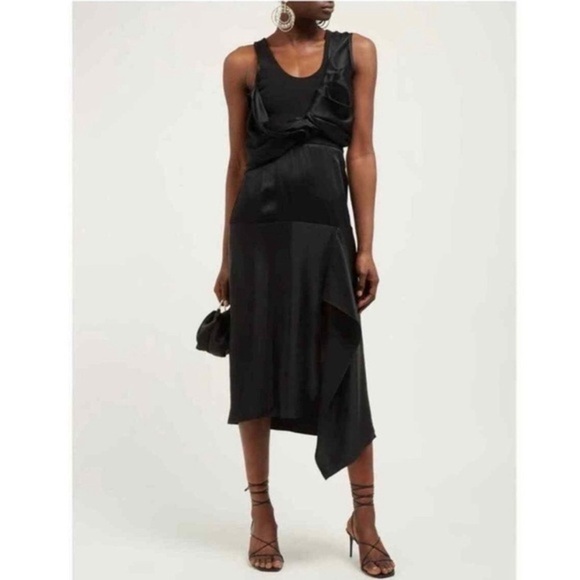 Atlein New! Hybrid Black Satin Ultra Chic Midi Dress - Picture 1 of 5